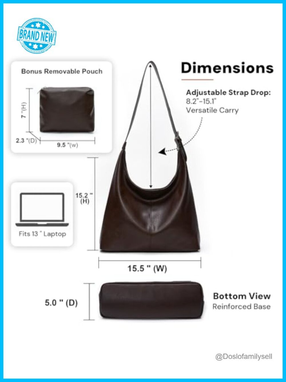 Vegan Leather Slouchy Hobo Tote with Matching Pouch, Laptop Shoulder Bag - Picture 3 of 6